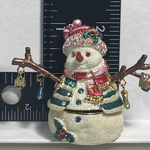 Jeweled Pewter Enameled Snowman Trinket Box - Picture 8 of 11